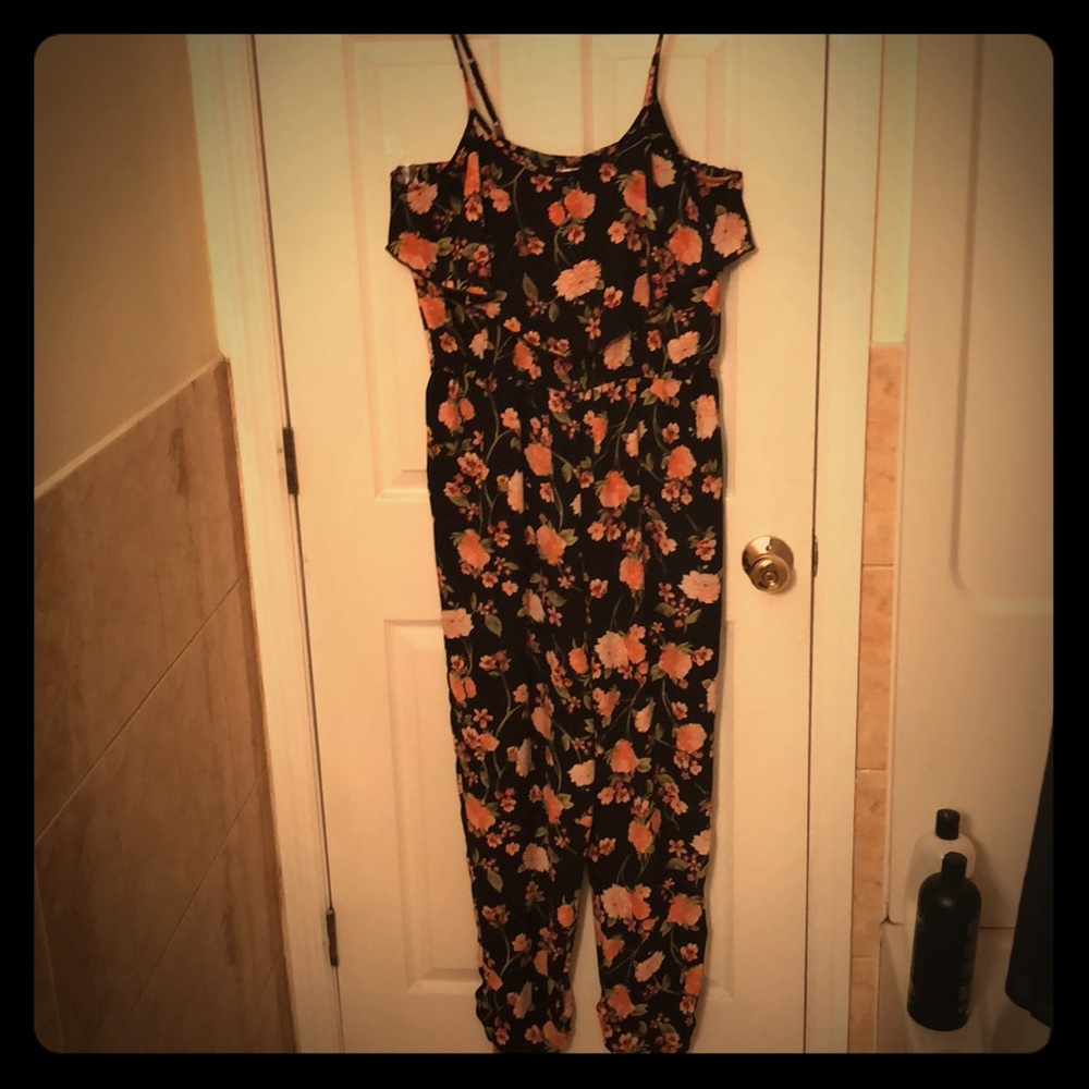 Black with floral patter jumpsuit